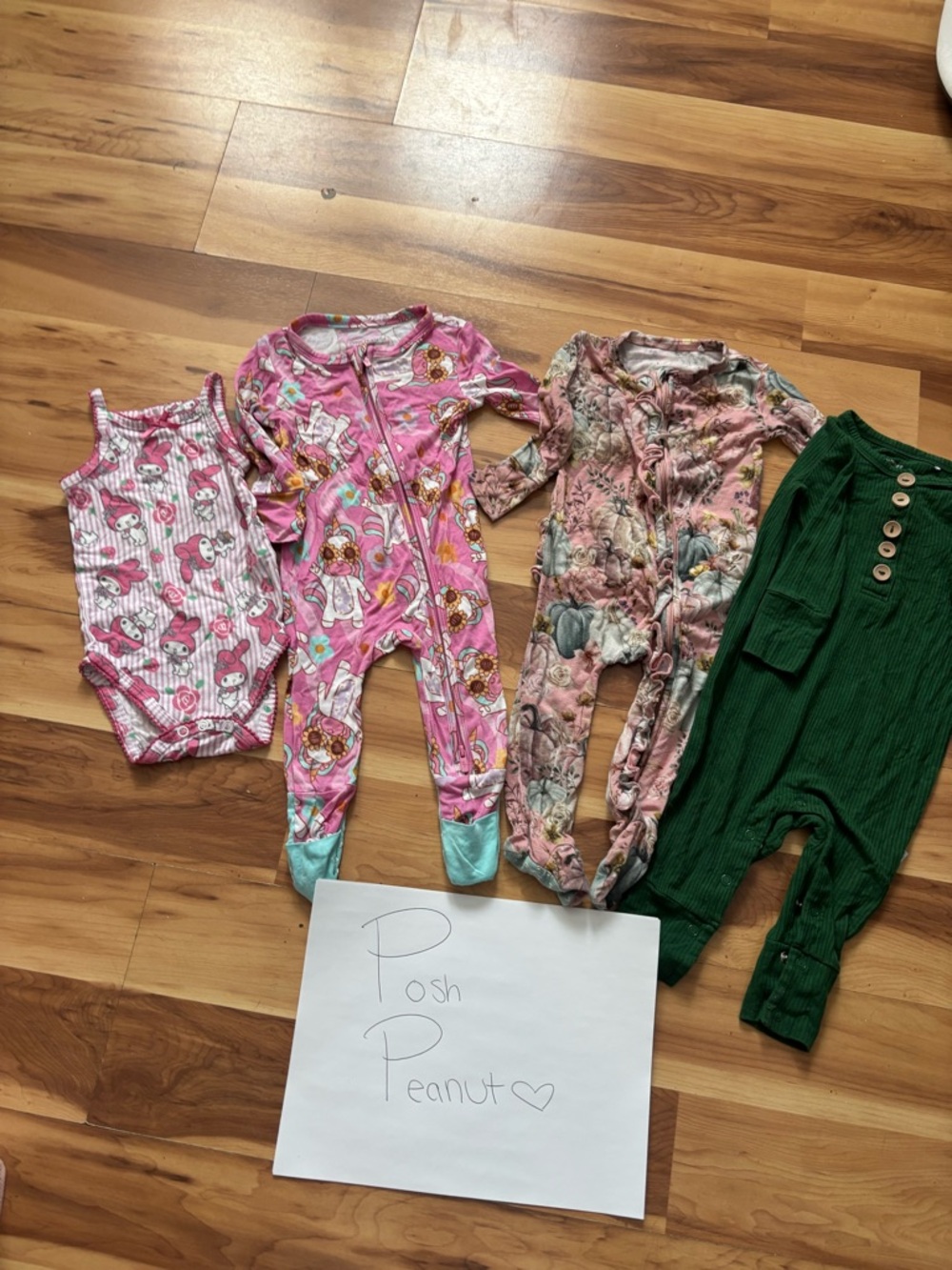 Posh Peanut Pink and Green Baby Pajama Set Bundle